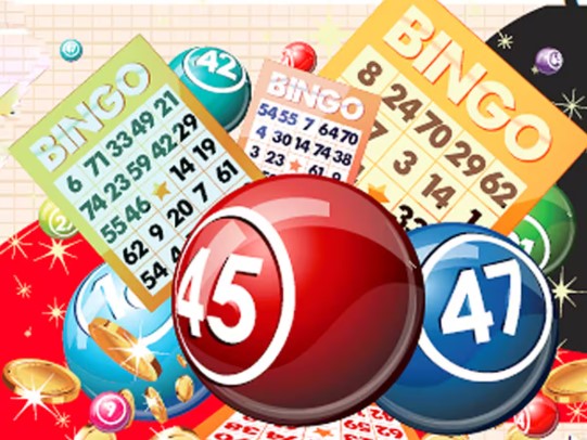 Colorful bingo cards with red 45 and blue 47 balls